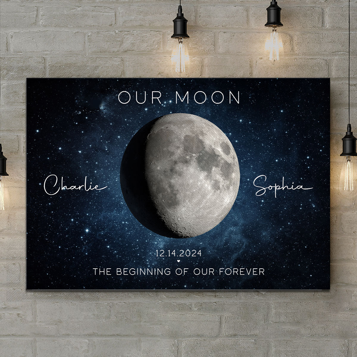 Our Moon Couple Gift Moon Phase Art Anniversary Gift For Wife, Gift for Husband Wedding Gift Personalized Canvas
