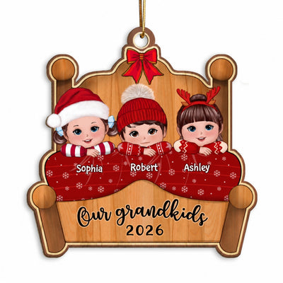 Our Grandkids Joyful Xmas In Bed - Personalized Custom Wooden Ornament