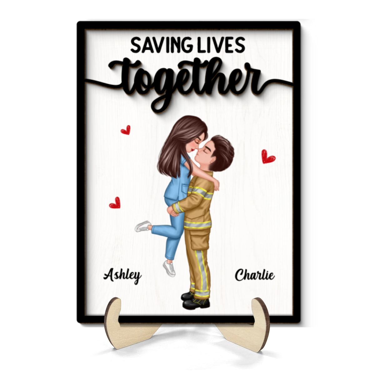 Couple Valentine‘s Day Gifts by Occupation Gift For Her Gift For Him Firefighter, Nurse, Police Officer Personalized 2-Layer Wooden Plaque