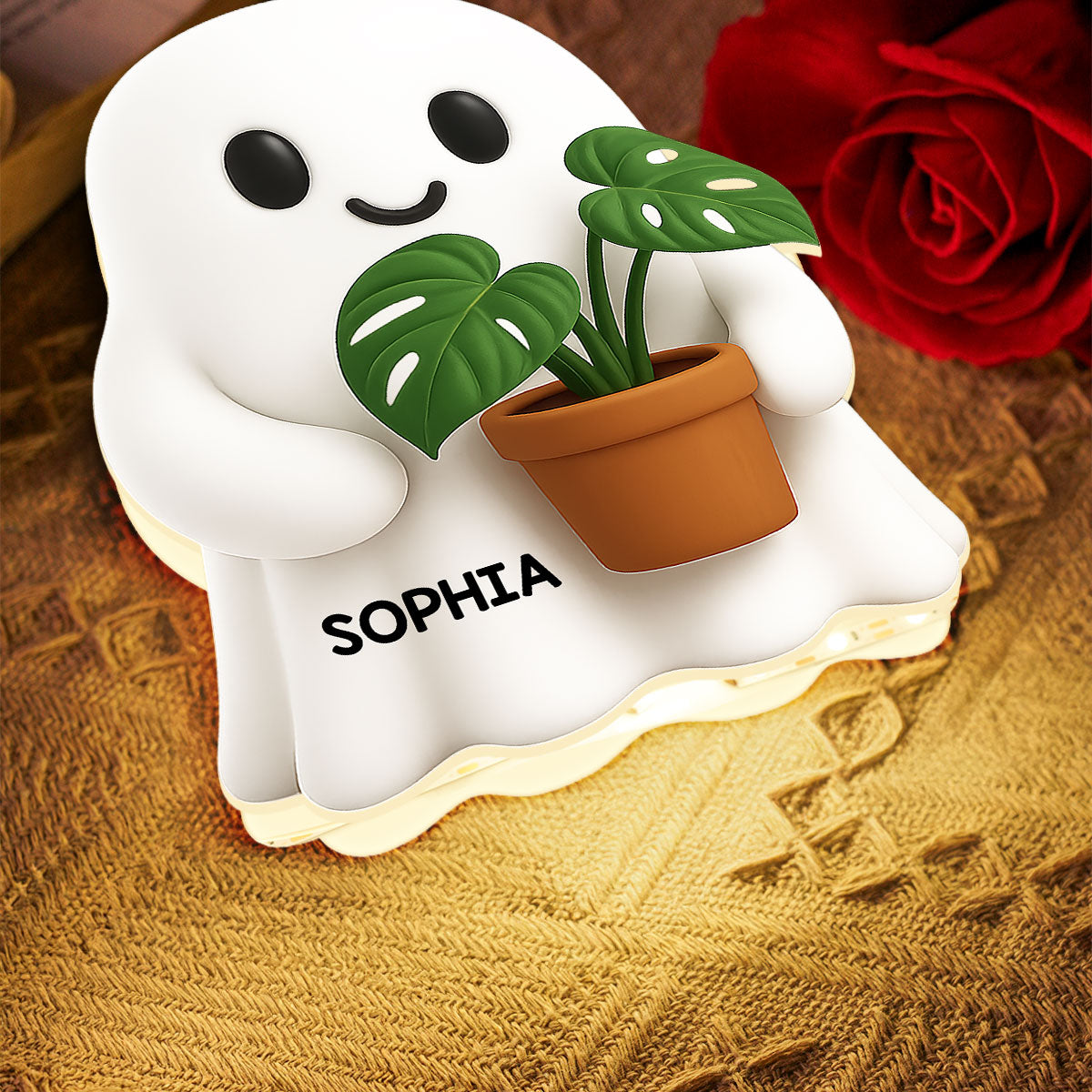 Halloween Boo Ghost Holding Plant - Personalized Light Box - Gift For Plant Lovers, Gardeners