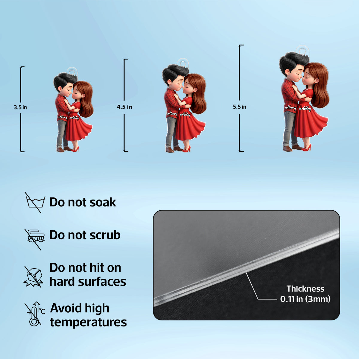 Romantic Love Couple - Personalized Acrylic Car Hanger - Sentimental Gift for him, for her