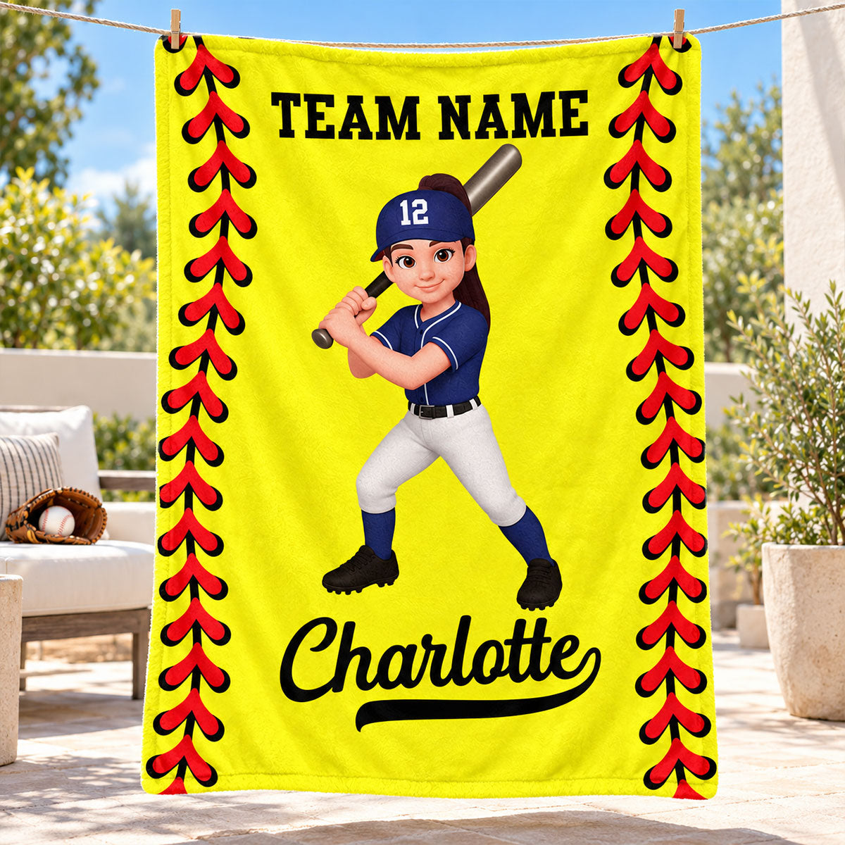 Baseball Softball Boy Girl Custom Name And Team Name - Personalized Fleece Blanket - Christmas Gift For Baseball Players, Grandson, Son, Granddaughter, Daughter
