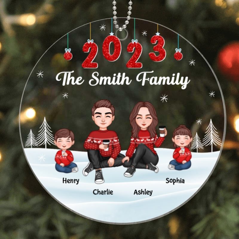 Cute Family Dad Mom Kid Dog Cat Hanging 2023 Personalized Acrylic Ornament