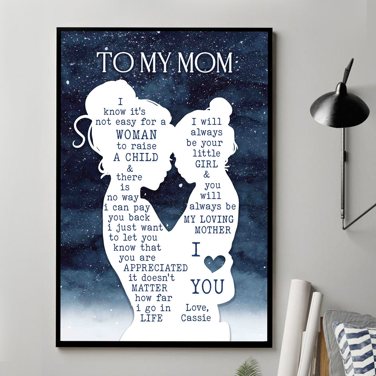 Mom & Daughter Silhouette Starry Night Personalized Poster, Heartfelt Gift Birthday Gift For Mom