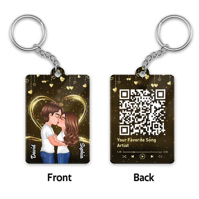 Doll Couple Kissing Golden Stars Favorite Song QR Code Personalized Acrylic Keychain