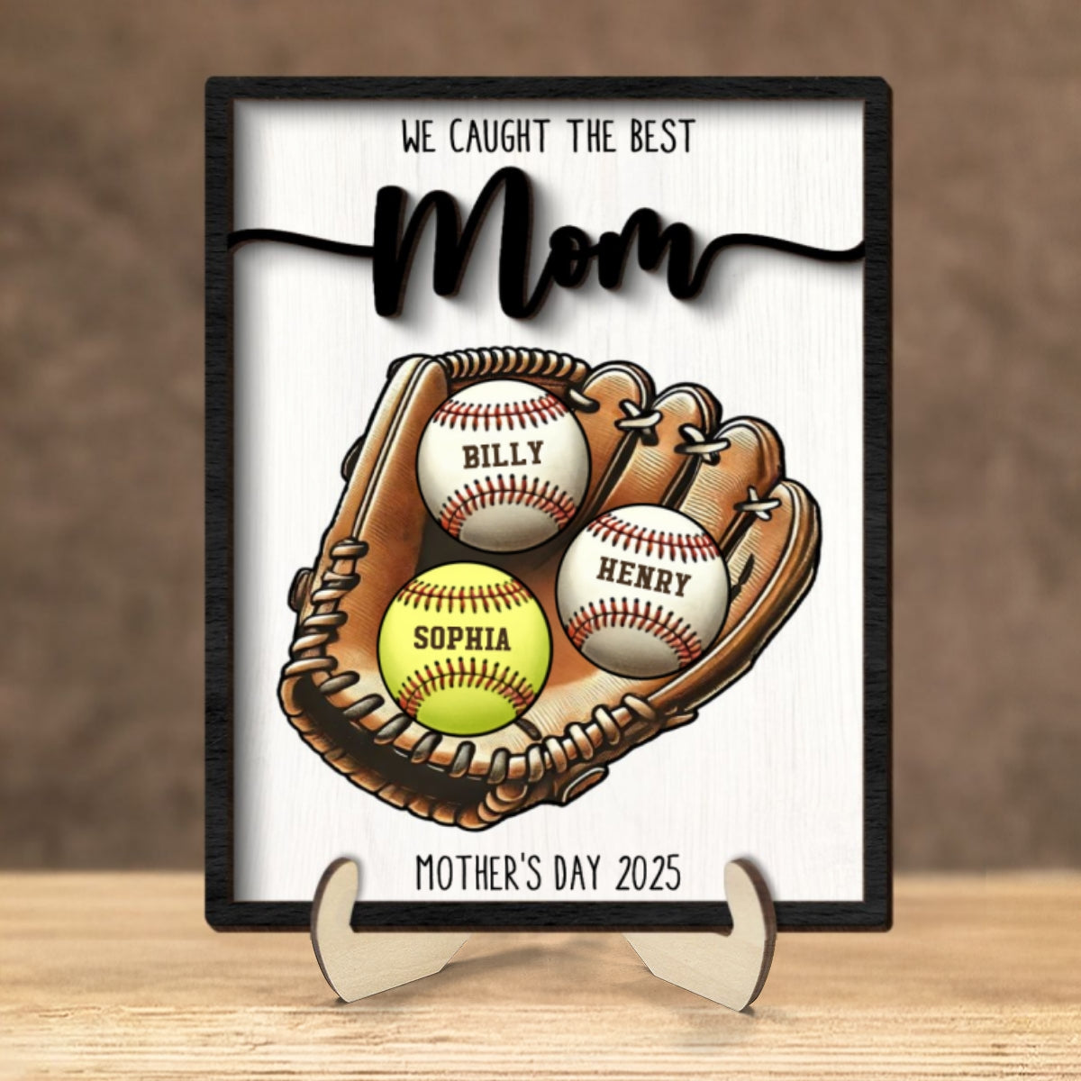 We Caught The Best Mom Baseball, Softball - Personalized 2-Layered Wooden Plaque - Gift for Mom, Gift for Grandma, Gift for Wife