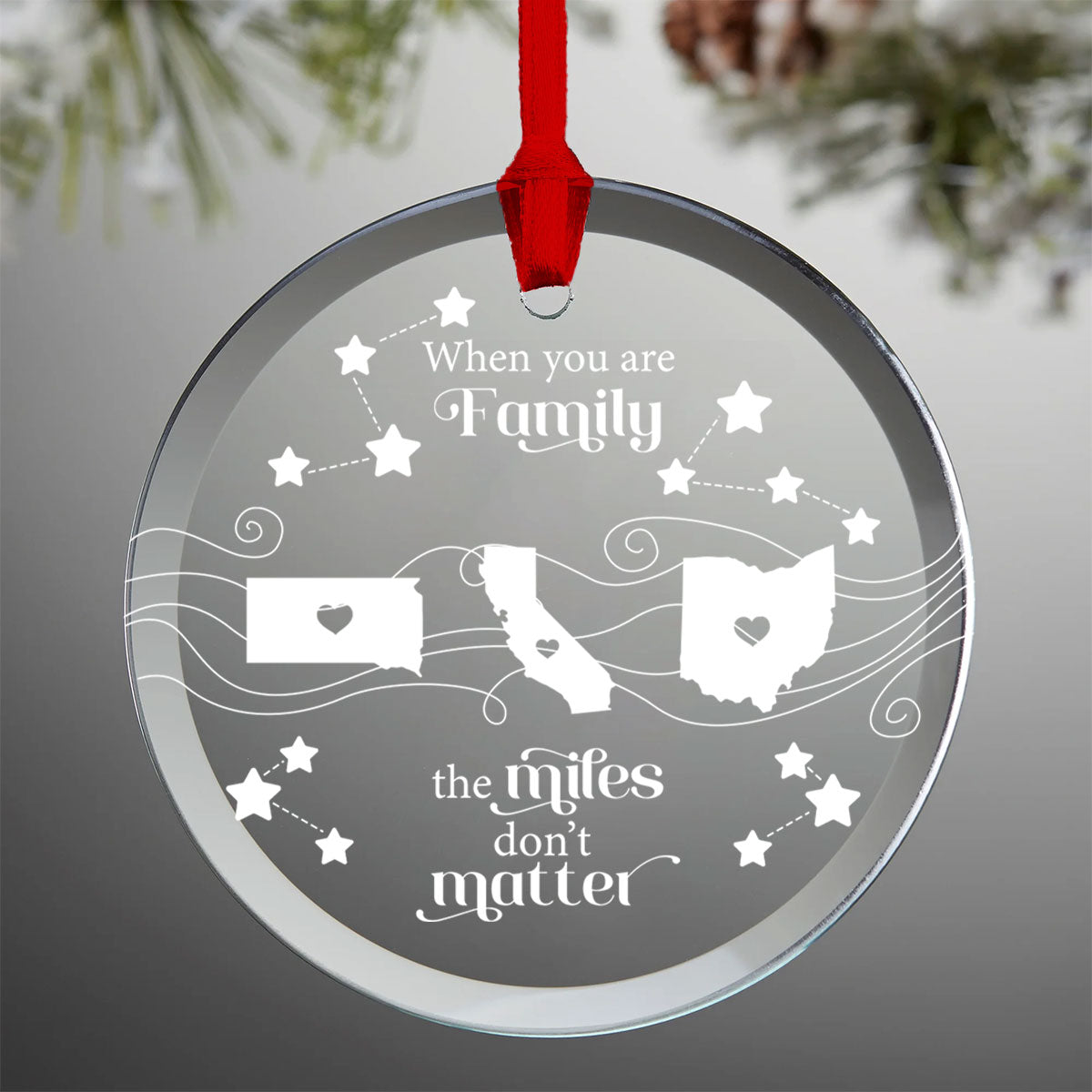 Long Distance Family Friends Siblings Sisters Besties Personalized Glass Ornament, Togetherness Christmas Gift