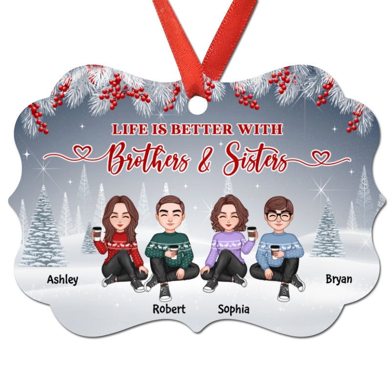 Doll Sitting Brothers Sisters Siblings Besties Sitting In Winter Background Personalized Christmas Ornament