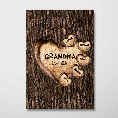 Grandma Mom Hearts Engraved Tree Personalized Vertical Poster