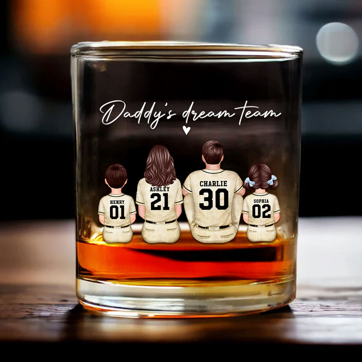 Retro Vintage Baseball Daddy's Dream Team Personalized Wine Glass, Father's Day Gift for Dad