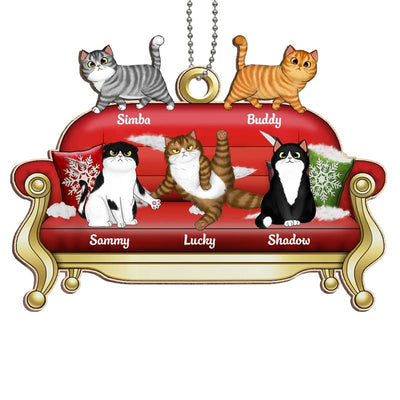 Cats Scratching Sofa Personalized Christmas Wooden Ornament