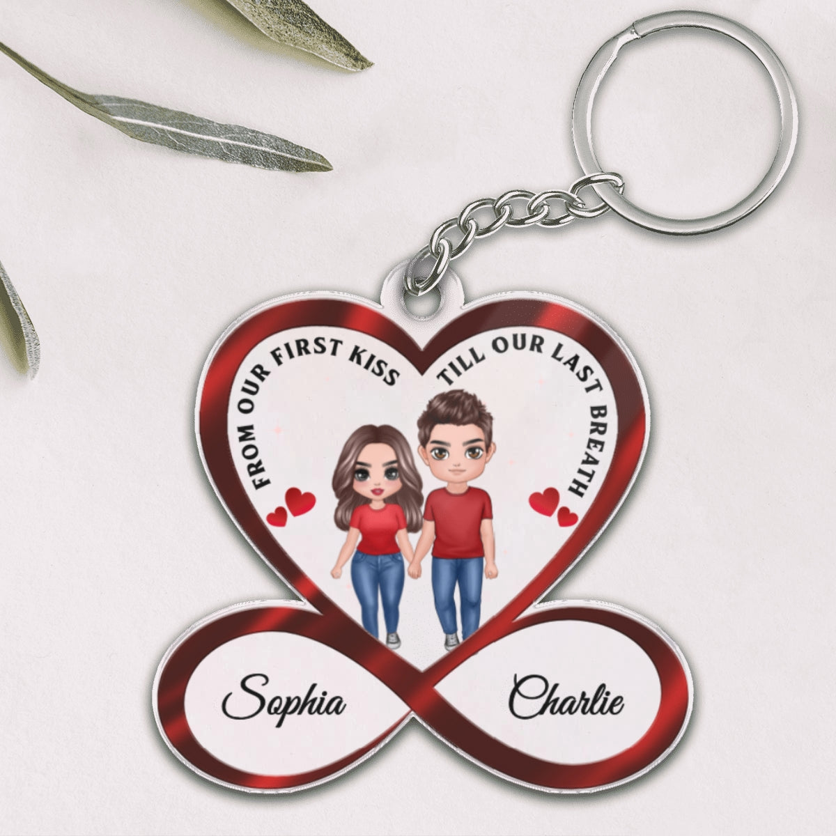 Infinity Heart Doll Couple Standing Anniversary Gift For Him Gift For Her Personalized Acrylic Keychain