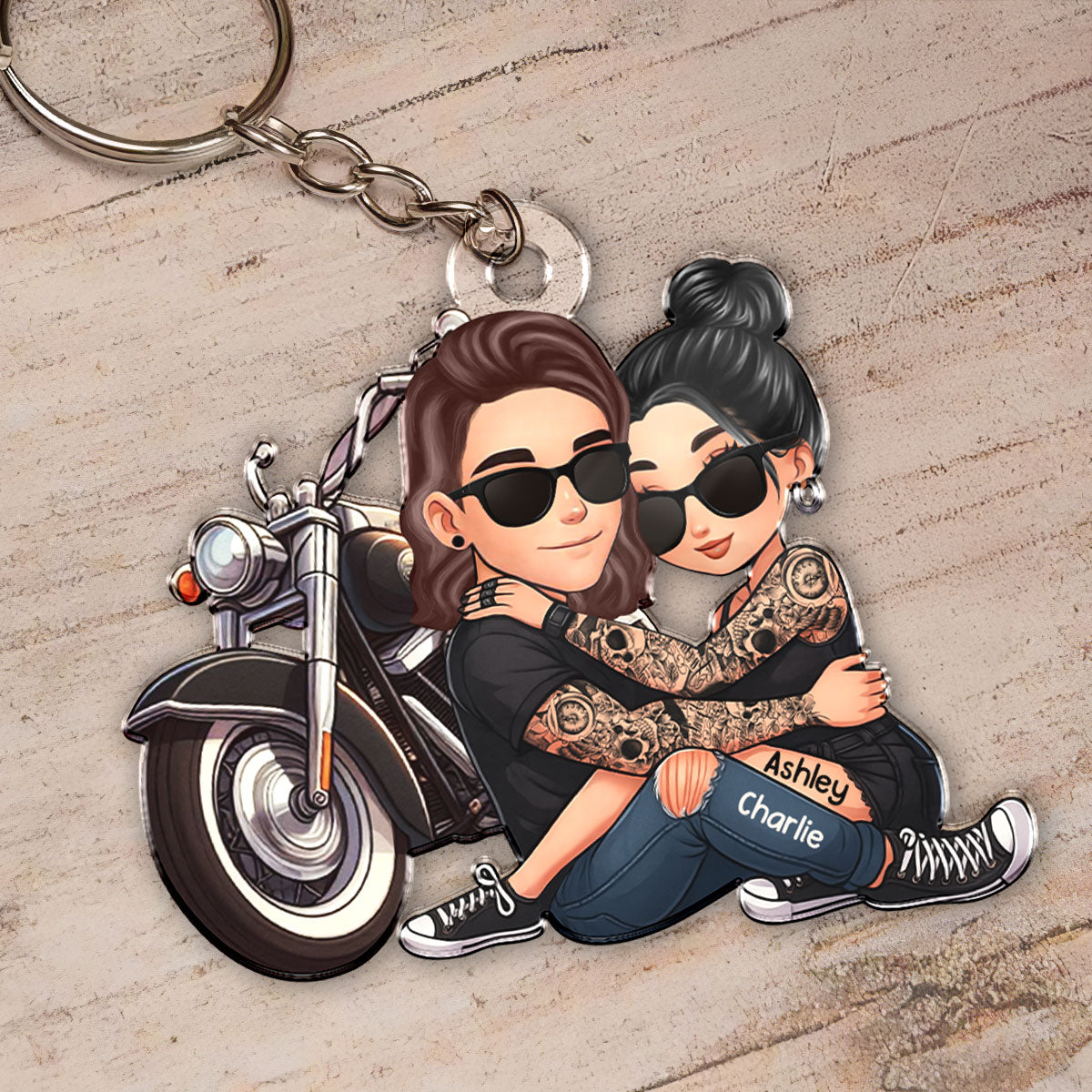 Biker 3D Cartoon Effect Couple Personalized Acrylic Keychain, Gift for her, Gift for him, Motorcycle Lovers
