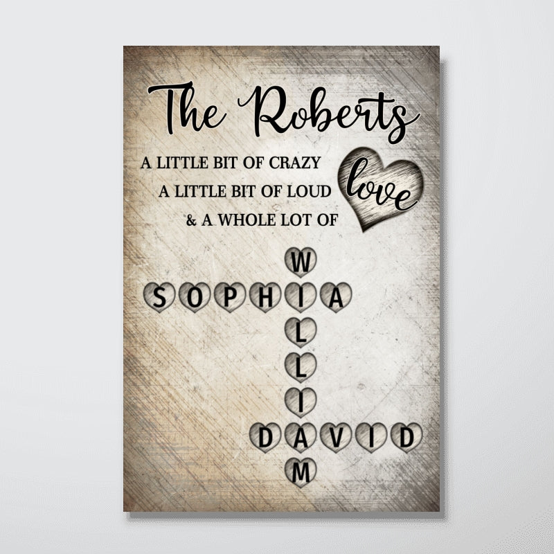 Family Whole Lot Of Love Heart Crossword Art Puzzle Create A Moment Treasured Forever Personalized Poster