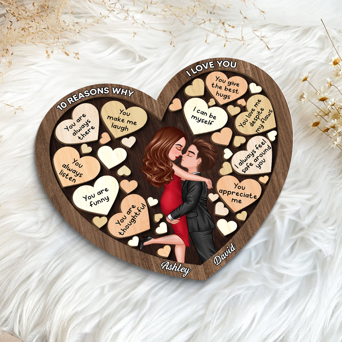 Couple Kissing In Heart Reasons I Love You Personalized 2-layer Wooden Plaque,  Gift For Him, Gift For Her