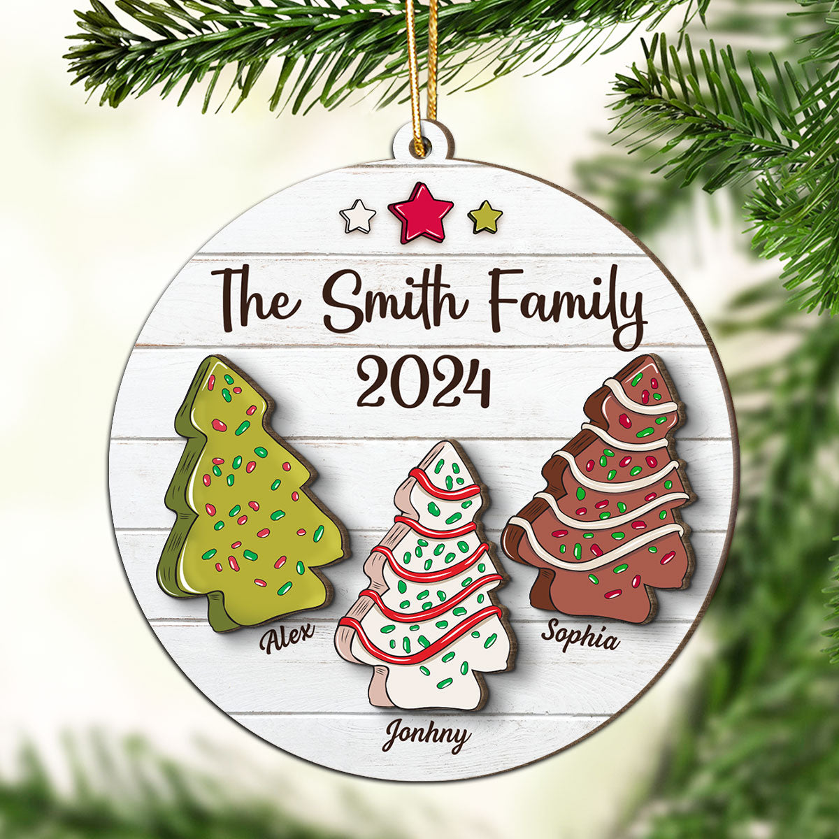 Christmas Tree Cakes Family Members Name Personalized 2-Layer Wooden Ornament