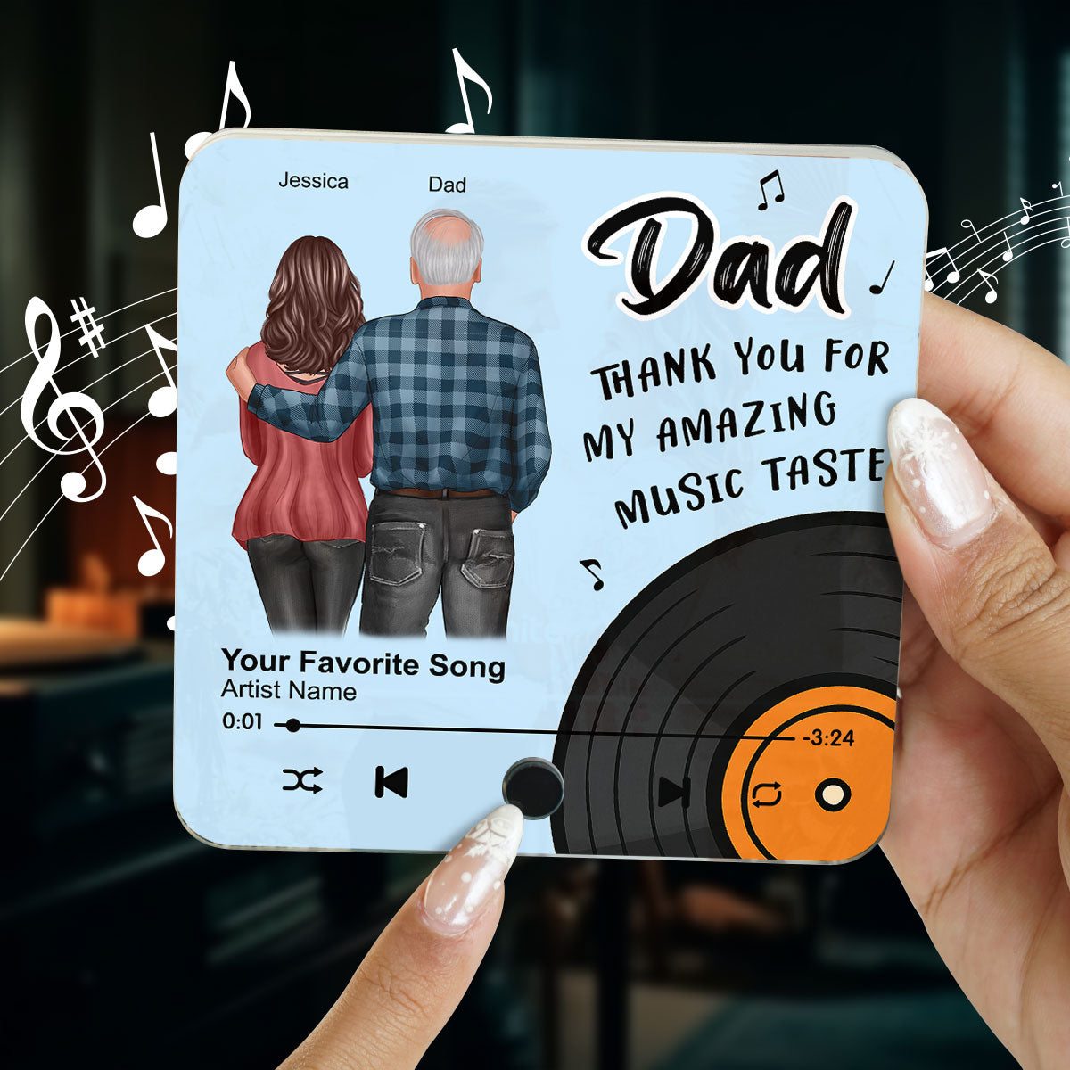 Dad Thank You For My Amazing Music Taste Custom Dad's Favorite Song Personalized Music Fridge Magnet