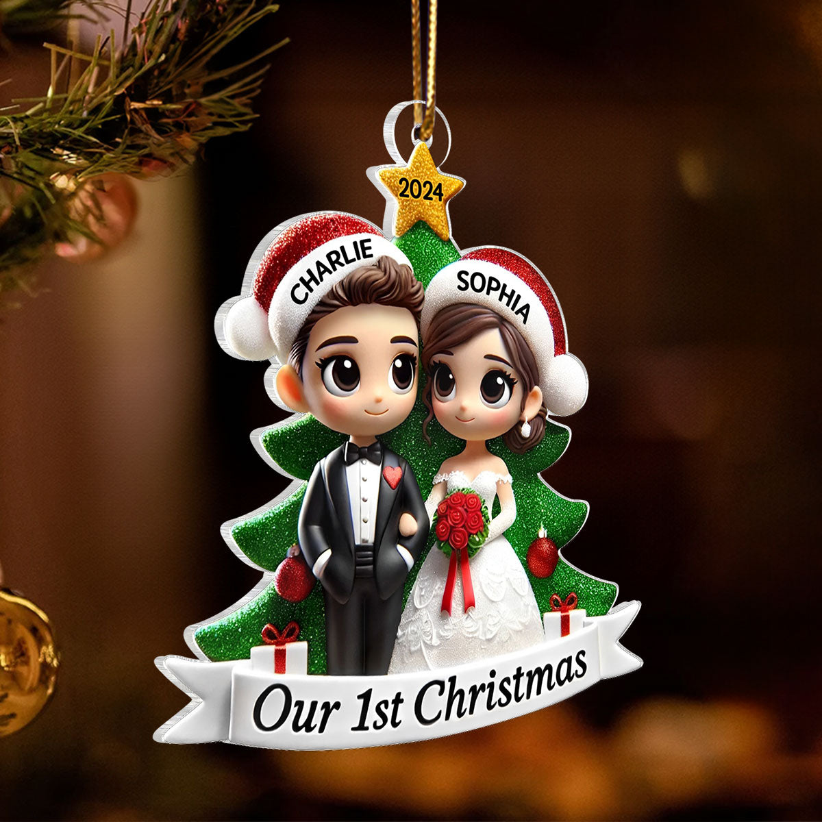 Our First Christmas Married Wedding Couple 2D Flat Acrylic Ornament, MR. & MRS. Gift