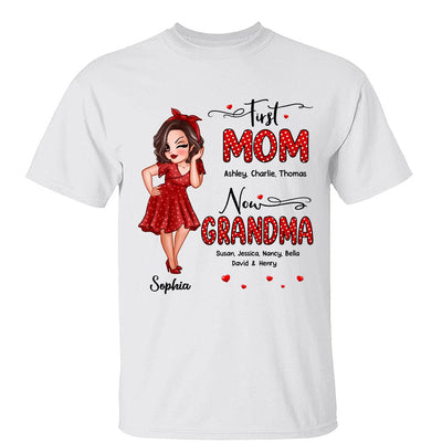 First Mom Now Grandma Polka Dot Personalized Shirt