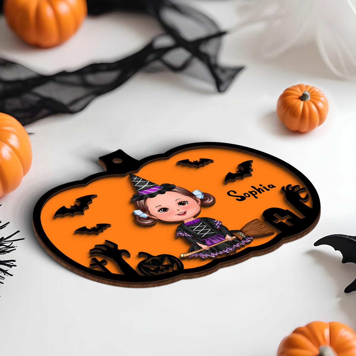 Halloween Kid Costume Personalized 2-Layer Wooden Bucket Tag