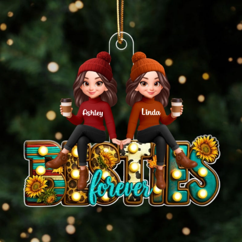 Western Besties Sitting Personalized Acrylic Ornament, Fall Gift for Best Friends