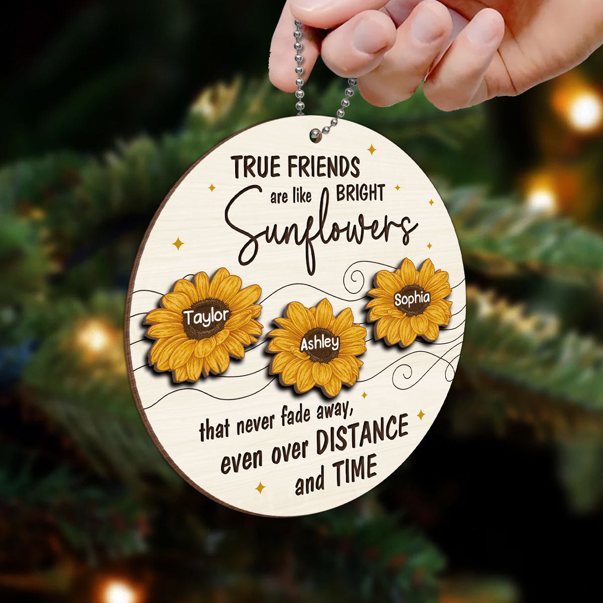 Friendship Gifts Sunflowers Personalized 2-Layer Wooden Ornament