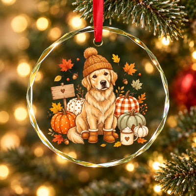 Custom Dog Photo Pumpkin Patch - Personalized Glass Ornament - Fall Gift for Dog Moms, Cat Moms, Pet Lovers