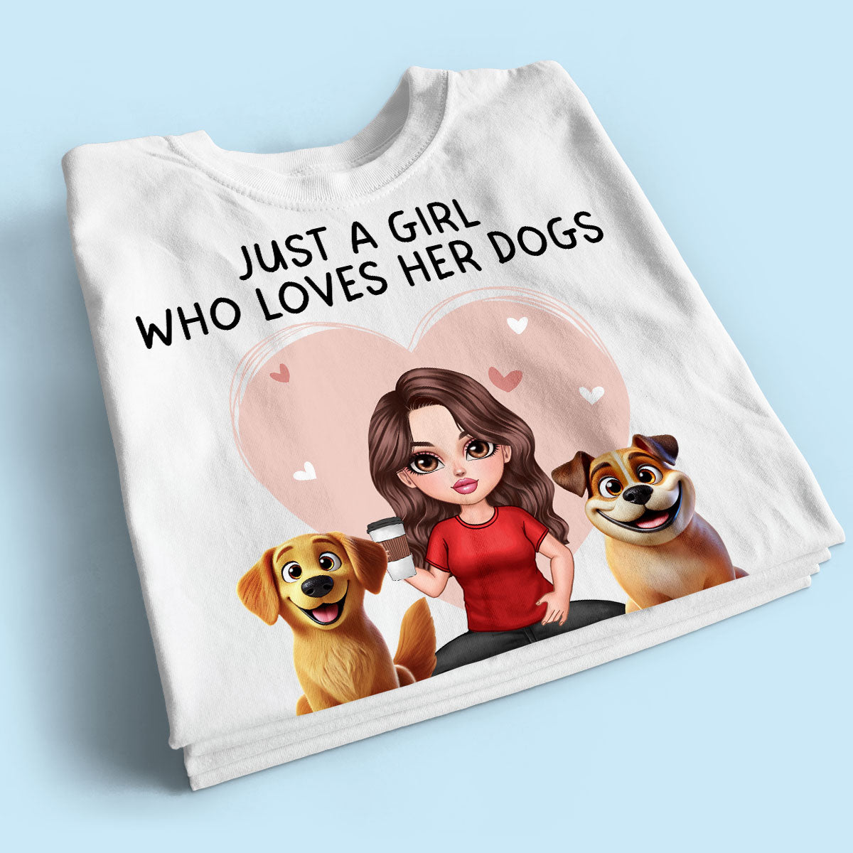 Just A Girl Who Loves Her Dogs Realistic Cartoon Dogs Personalized Shirt,  Gift For Dog Lover