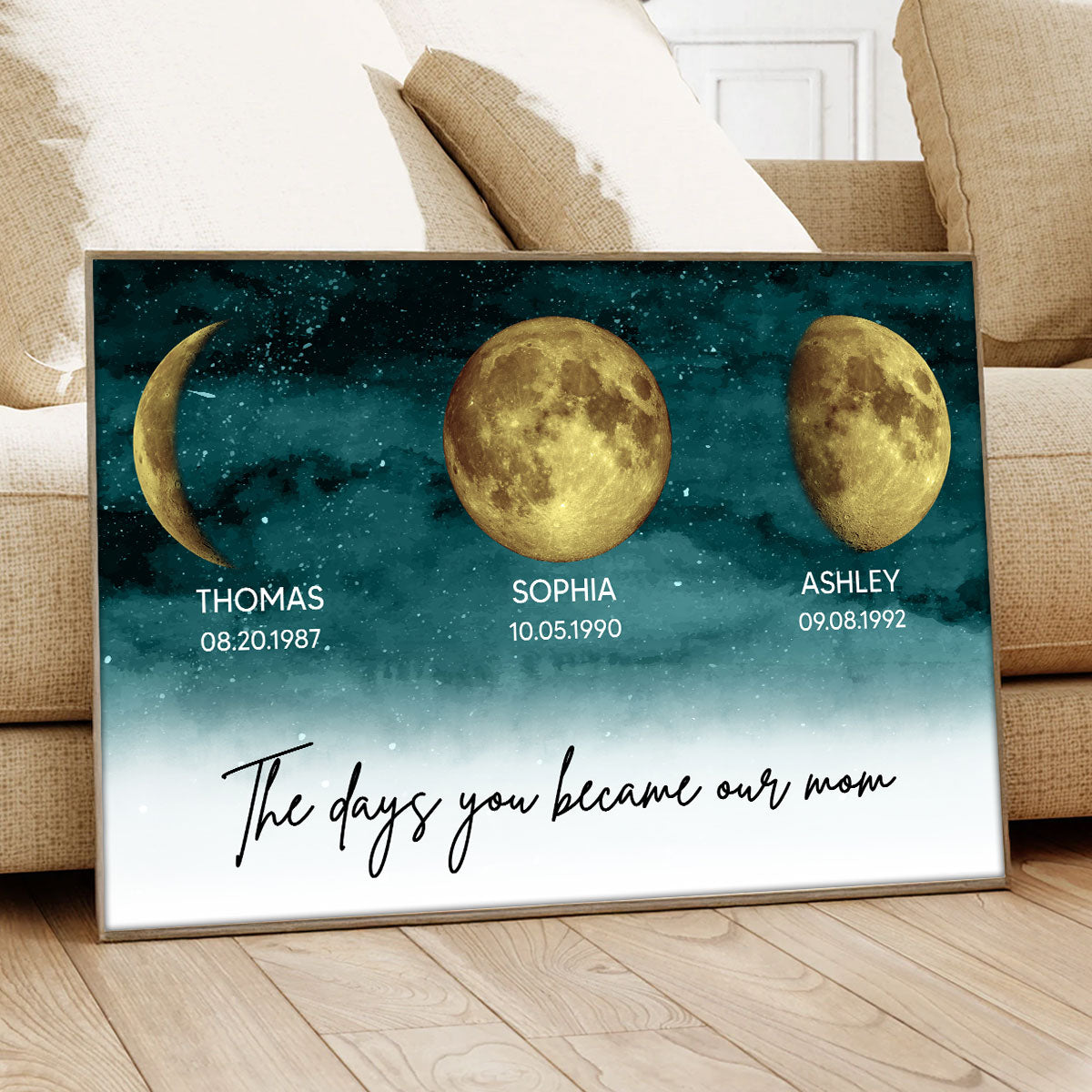 Starry Night The Days You Became My Mom Custom Gold Birthday Moon Phase Personalized Poster, Gift