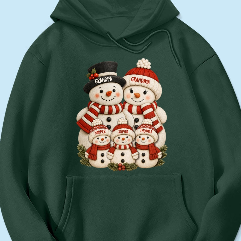 Cute Snowman Grandparents & Grandkids 2D Flat Printed - Personalized Shirt - Christmas Decor For Family, Grandma, Grandpa