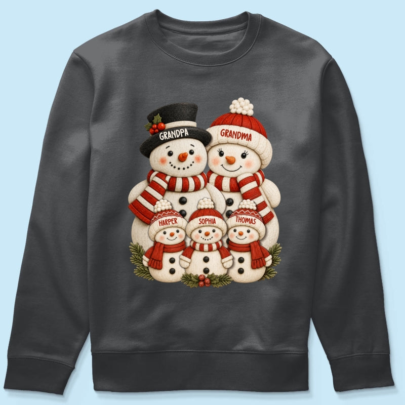 Cute Snowman Grandparents & Grandkids 2D Flat Printed - Personalized Shirt - Christmas Decor For Family, Grandma, Grandpa