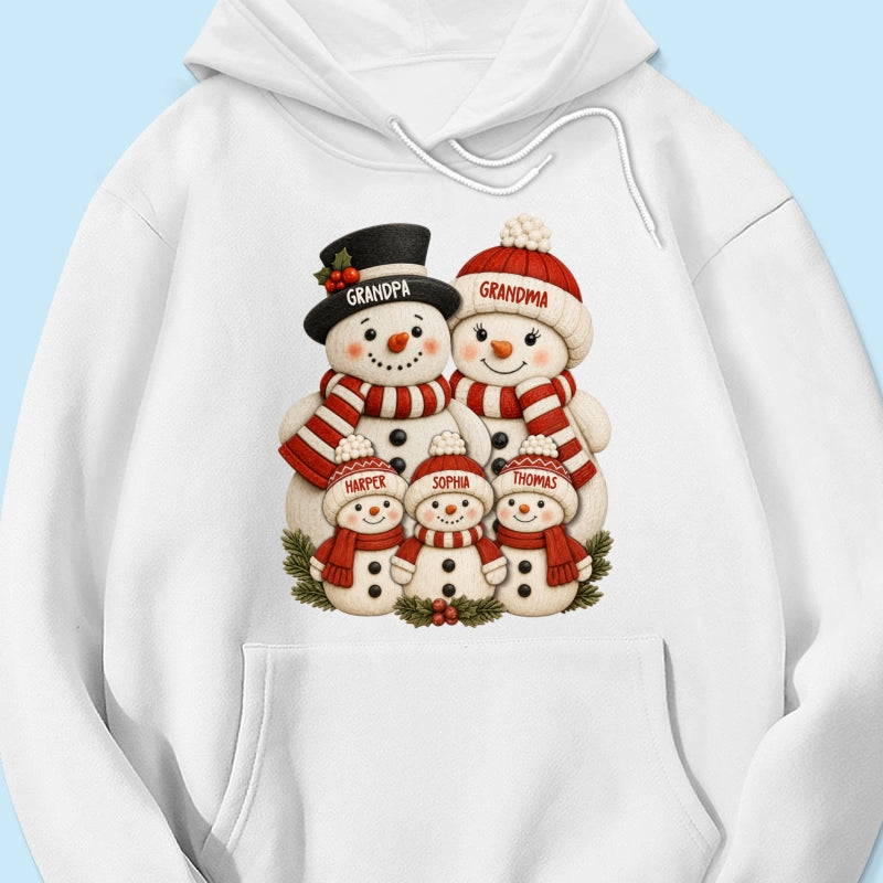 Cute Snowman Grandparents & Grandkids 2D Flat Printed - Personalized Shirt - Christmas Decor For Family, Grandma, Grandpa