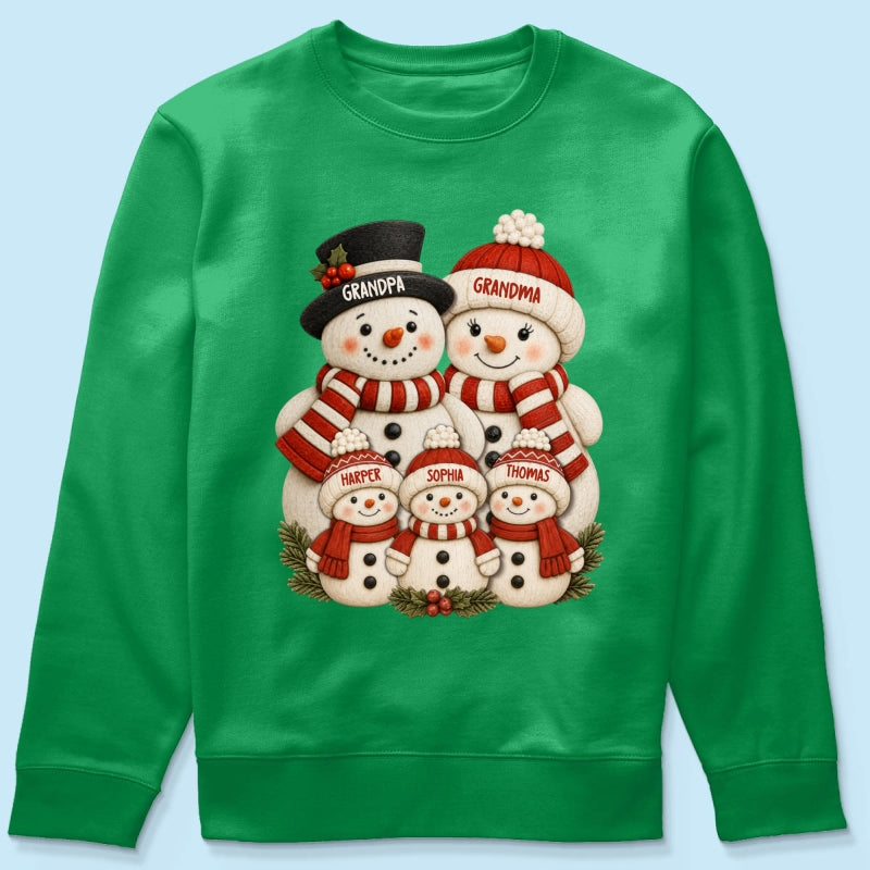 Cute Snowman Grandparents & Grandkids 2D Flat Printed - Personalized Shirt - Christmas Decor For Family, Grandma, Grandpa