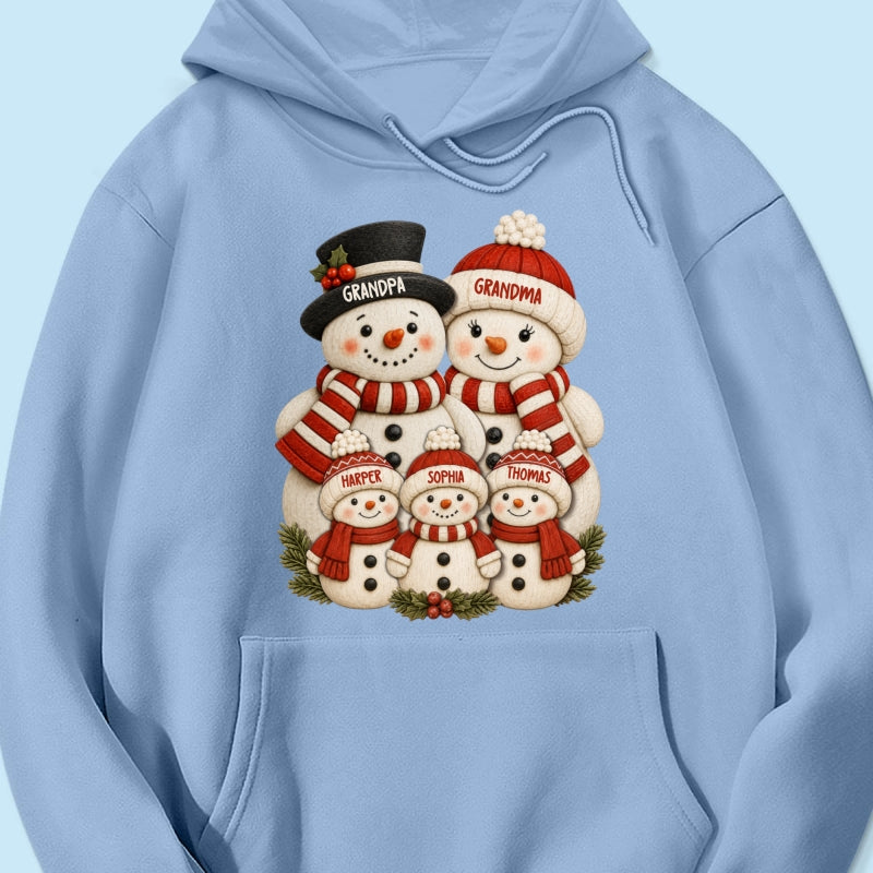 Cute Snowman Grandparents & Grandkids 2D Flat Printed - Personalized Shirt - Christmas Decor For Family, Grandma, Grandpa