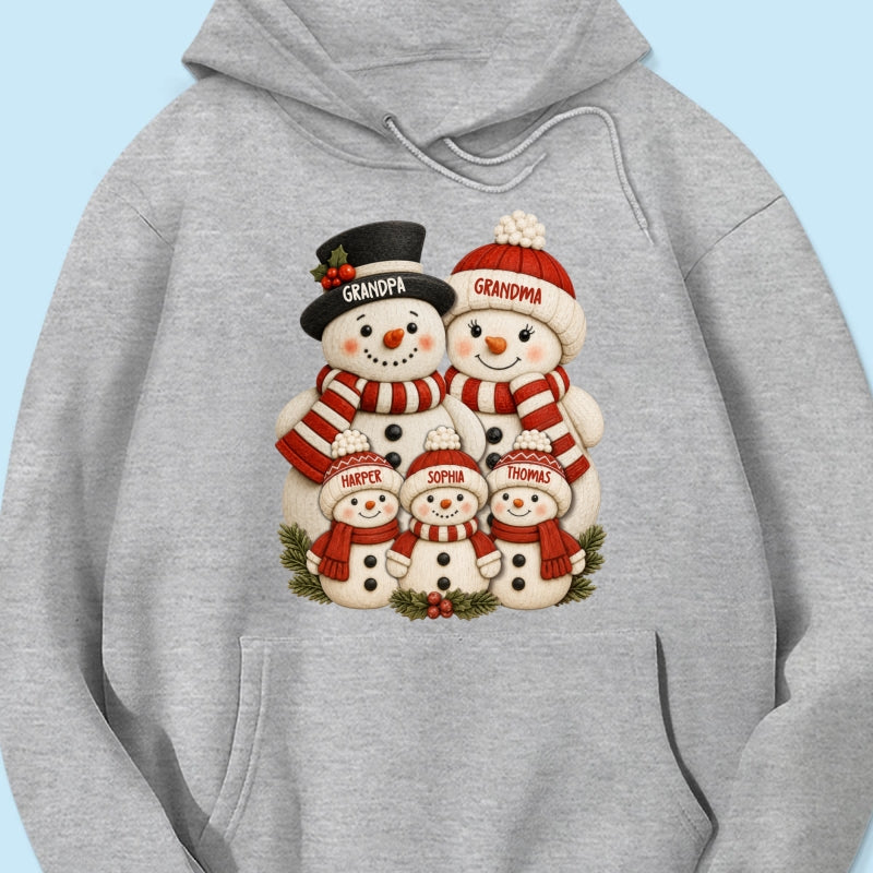 Cute Snowman Grandparents & Grandkids 2D Flat Printed - Personalized Shirt - Christmas Decor For Family, Grandma, Grandpa