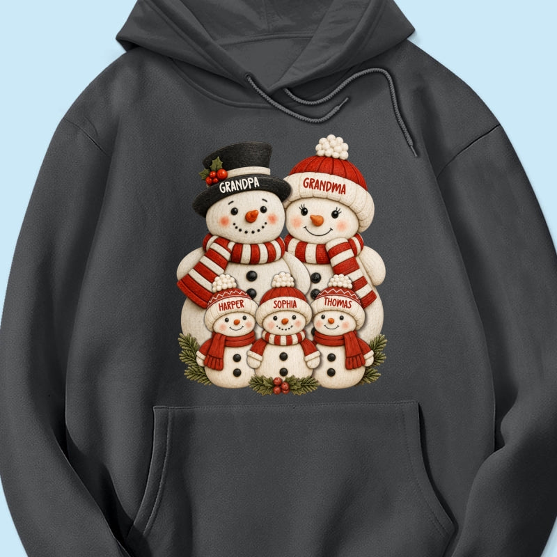 Cute Snowman Grandparents & Grandkids 2D Flat Printed - Personalized Shirt - Christmas Decor For Family, Grandma, Grandpa