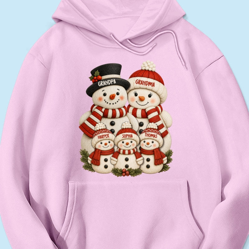 Cute Snowman Grandparents & Grandkids 2D Flat Printed - Personalized Shirt - Christmas Decor For Family, Grandma, Grandpa