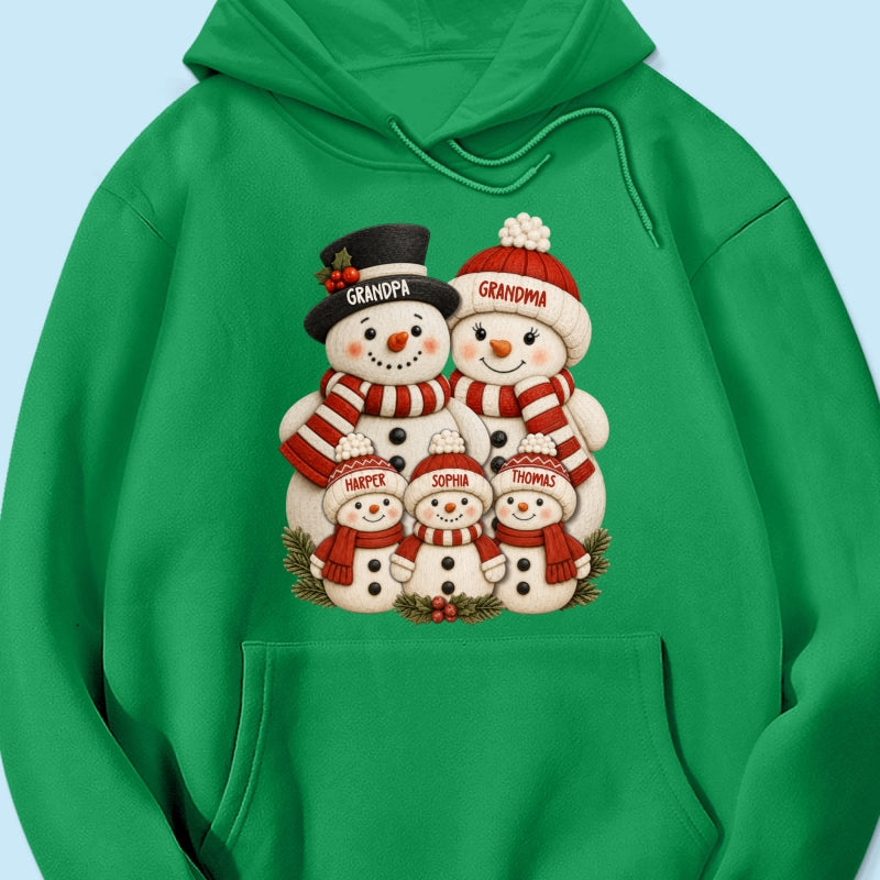 Cute Snowman Grandparents & Grandkids 2D Flat Printed - Personalized Shirt - Christmas Decor For Family, Grandma, Grandpa