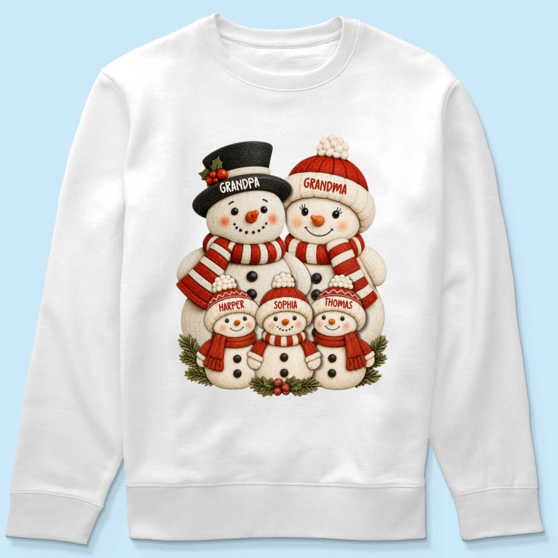 Cute Snowman Grandparents & Grandkids 2D Flat Printed - Personalized Shirt - Christmas Decor For Family, Grandma, Grandpa