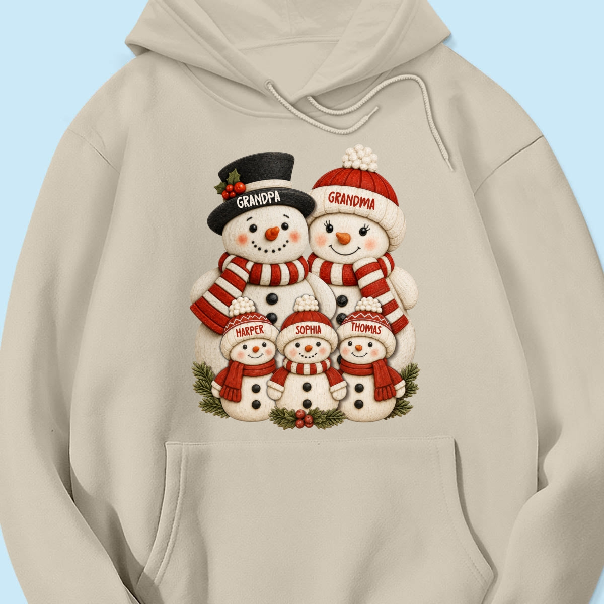 Cute Snowman Grandparents & Grandkids 2D Flat Printed - Personalized Shirt - Christmas Decor For Family, Grandma, Grandpa