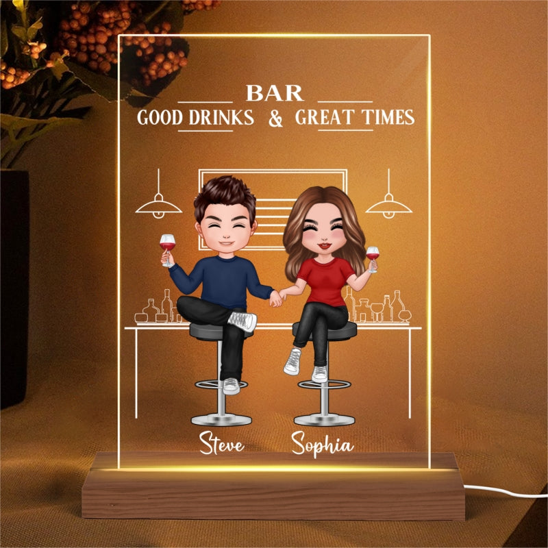 Bar Good Drinks Great Times Personalized Plaque LED Night Light