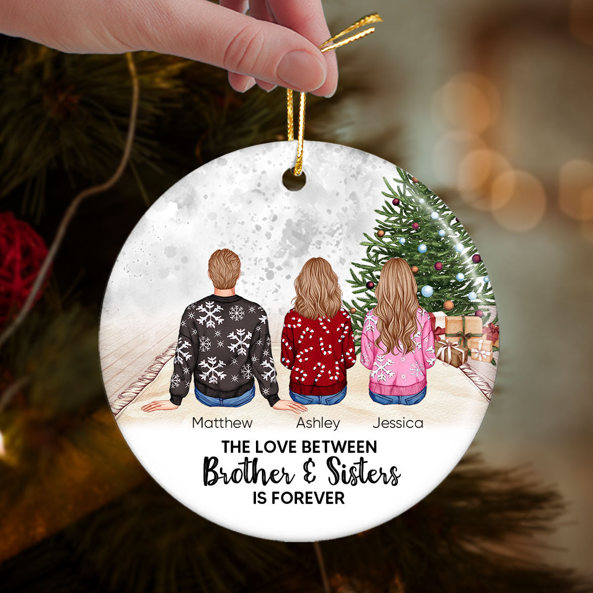 Personalized Siblings Christmas Tree Cozy Inside Ornament, Personalized Brothers and Sisters Ornament, Siblings Gift