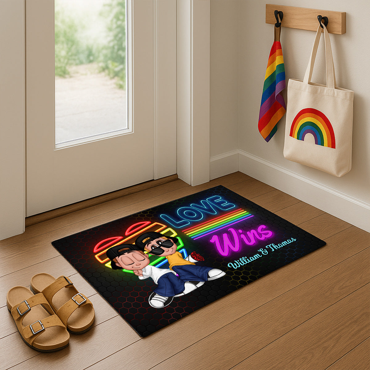Home Sweet Home Love Wins Y2K Couple Neon Theme Personalized Doormat