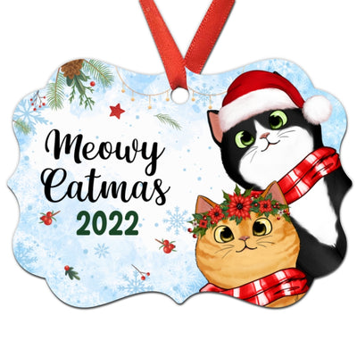 Cute Peeking Fluffy Cat Meowy Catmas Personalized Christmas Ornament