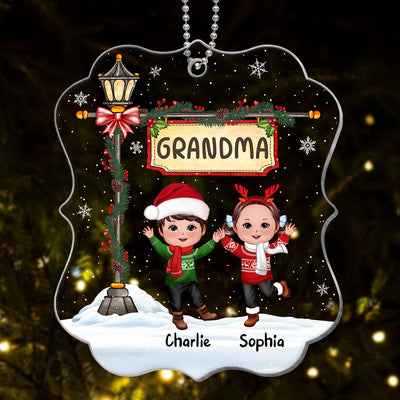 Christmas Happy Doll Kids Under Lamp Post Personalized Acrylic Ornament
