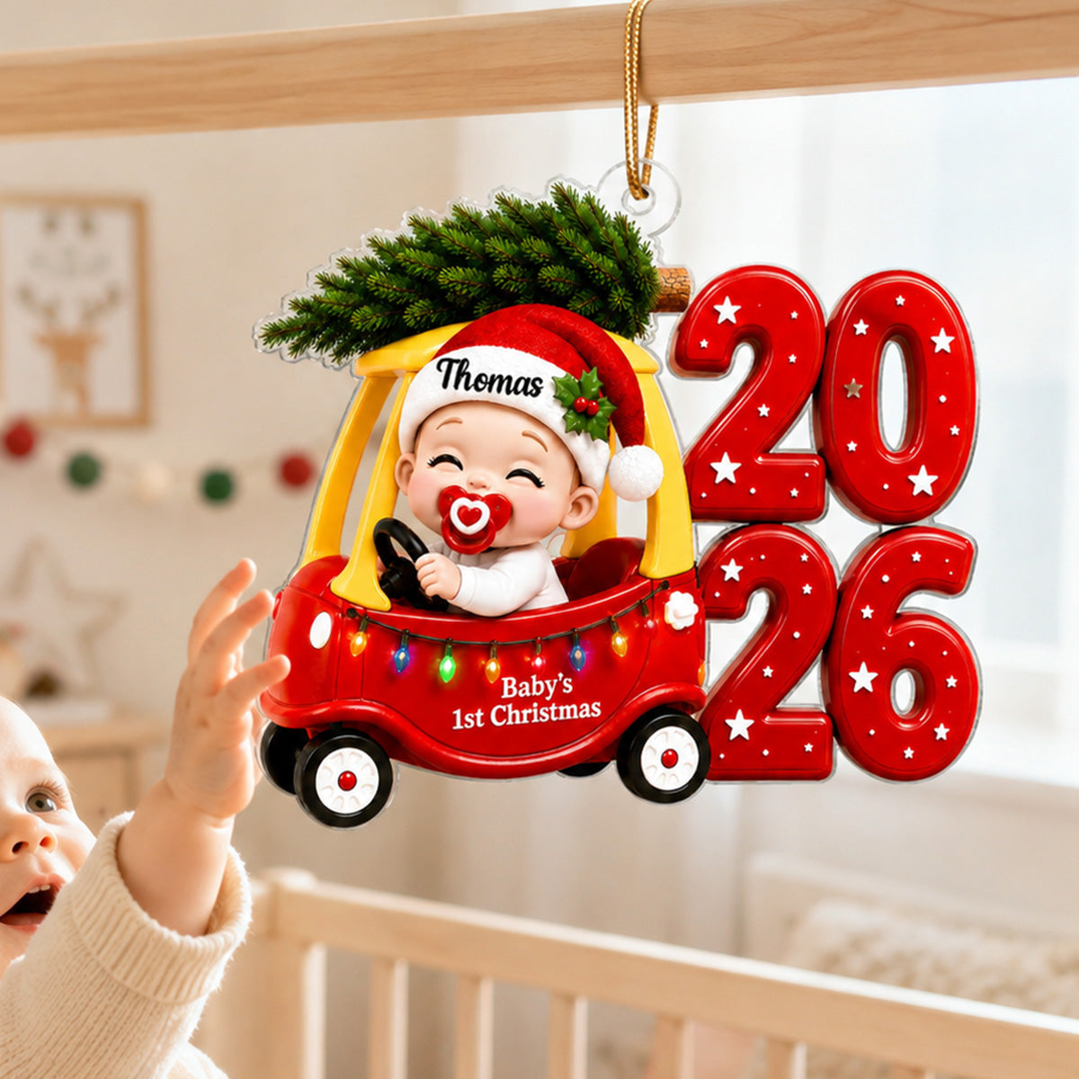 Baby First Christmas Cozy Coupe 2D Flat - Personalized Acrylic Ornament - Christmas Keepsake