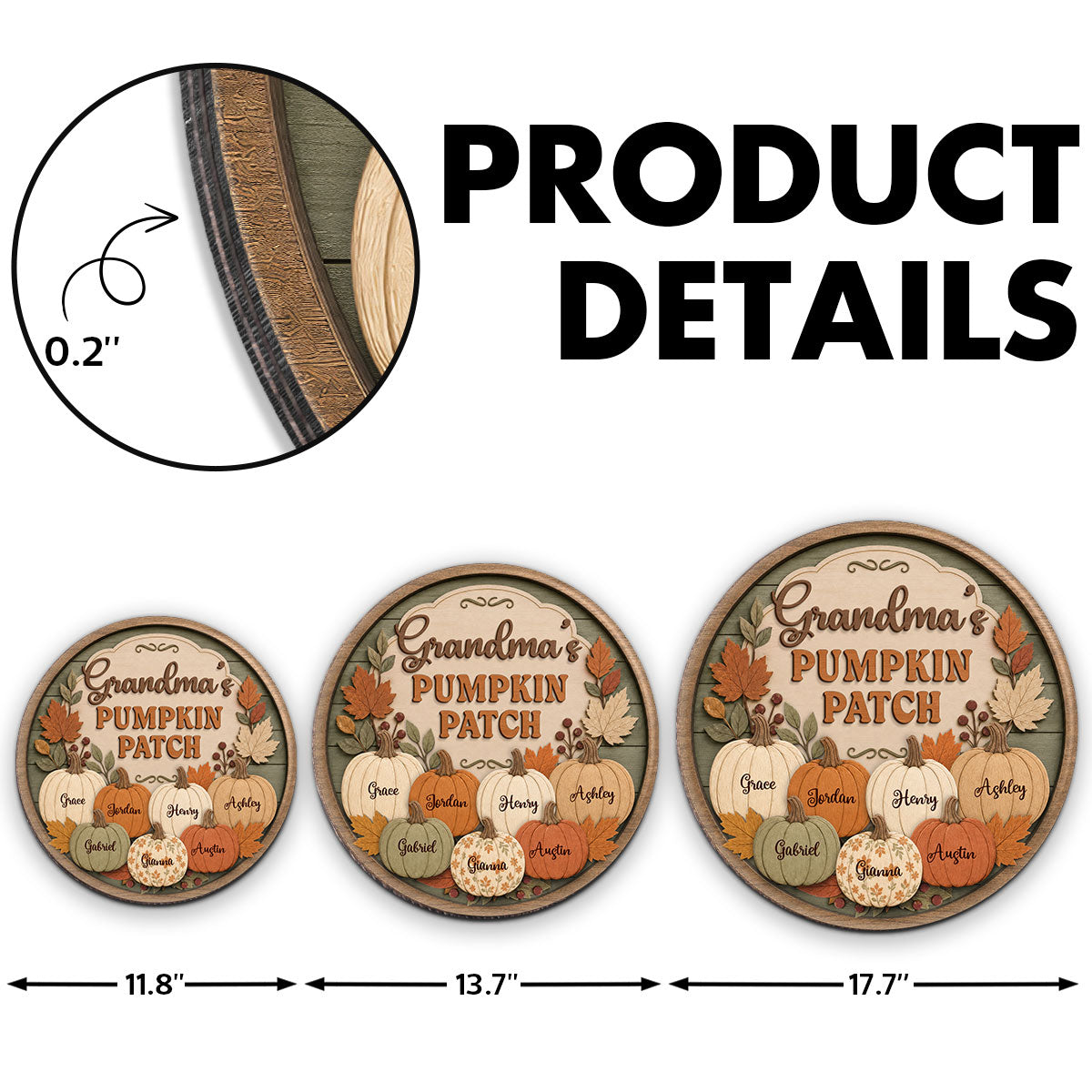 Grandma's Pumpkin Patch Vintage Style 2D Flat Printed - Personalized Door Hanger - Fall Season Decor For Grandparents
