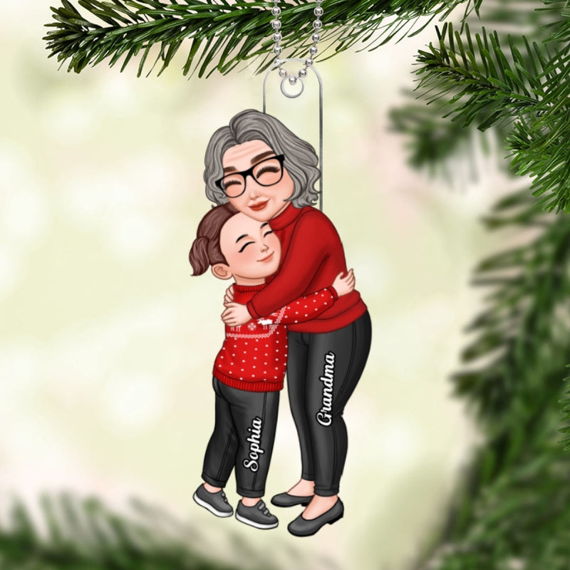 Grandma & Grandkid Hugging Christmas Gift For Granddaughter Grandson Personalized Acrylic Ornament
