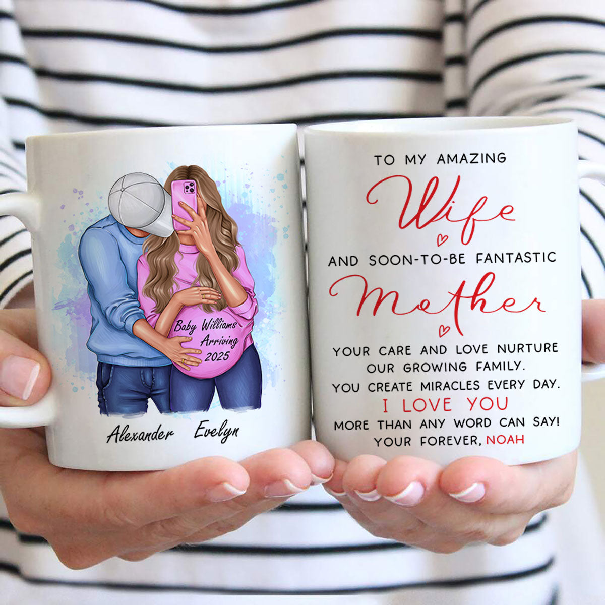 Personalized  Pregnant Wife Mug, Hugging Couple, Expecting From Husband Gift, Mom To Be Vday Gift, Romantic Pregnancy Gift