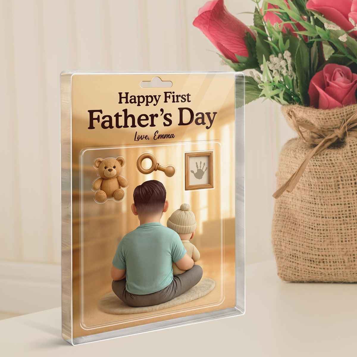 Happy First  Custom Figure 3D Effect Personalized Rectangle Acrylic Block Plaque
